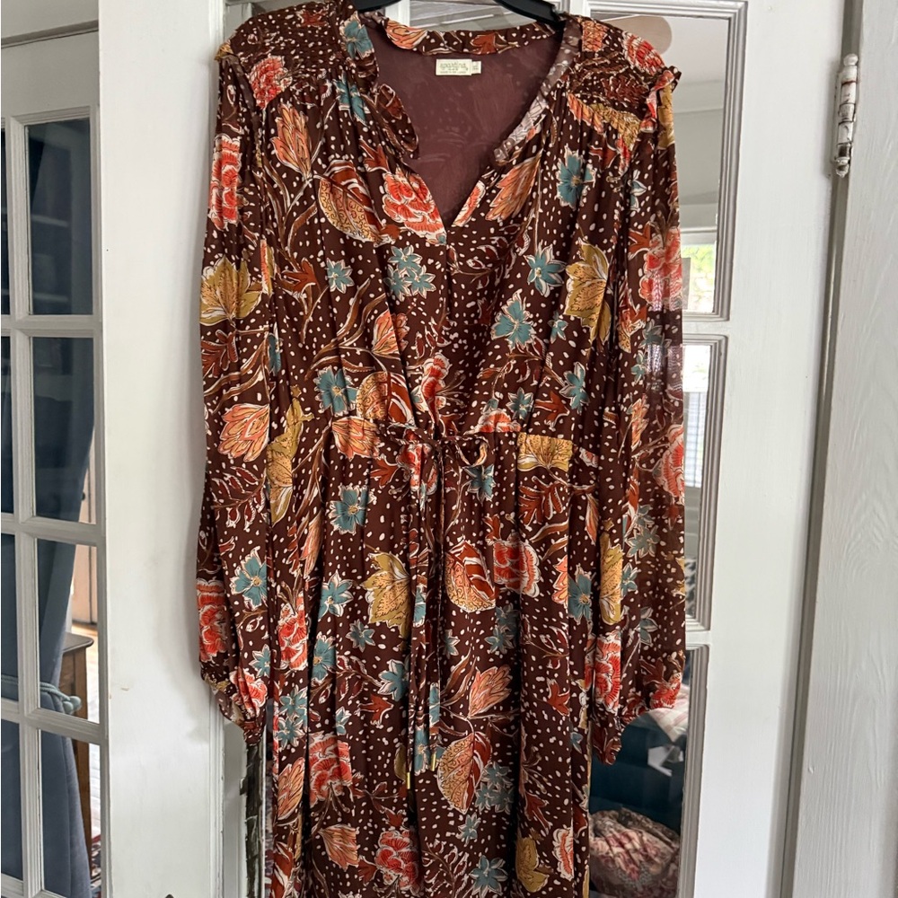 Spartina 449 Brown Floral Long-Sleeve Midi Dress